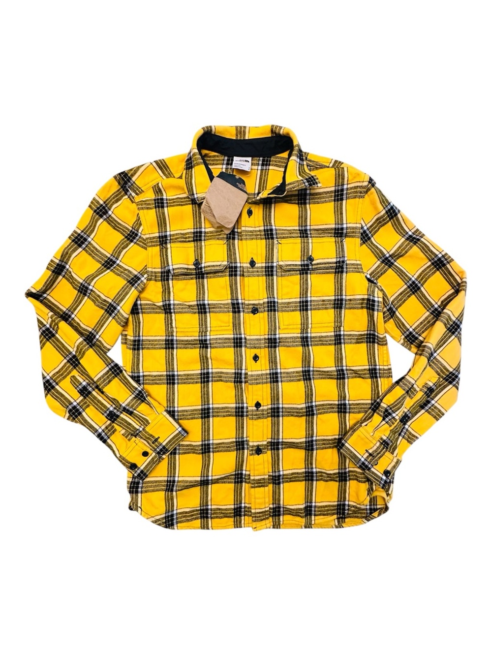 The North Face Valley Twill Flannel Shirt Mens Small Yellow Plaid NWT